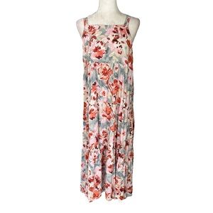 Easel Anthropologie Pastel Pink Floral Tiered Maxi Slip Dress - L